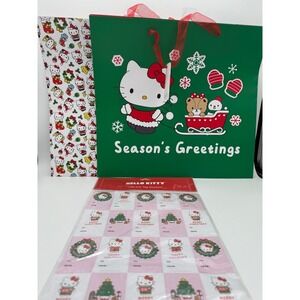 Hello Kitty Christmas Gift Bag Set Sanrio Holiday Stickers Tags Present